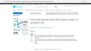 removing domain name from logon screen in windows 7 - Microsoft
