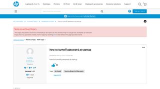 how to turnoff password at startup - HP Support Community - 2936833