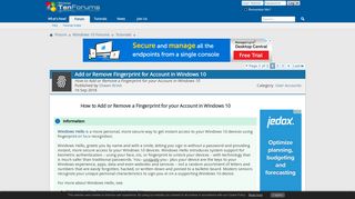 Add or Remove Fingerprint for Account in Windows 10 | Tutorials ...