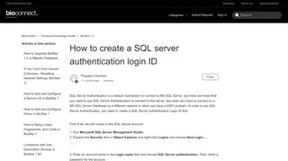 How to create a SQL server authentication login ID – BioConnect