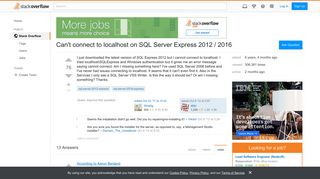 Can't connect to localhost on SQL Server Express 2012 / 2016 ...