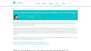How to Reset Password on Asus Laptop Windows 10/7