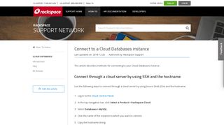 Connect to a Cloud Databases instance - Rackspace Support