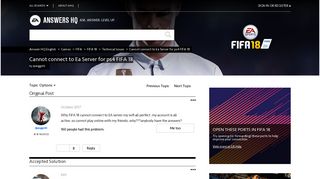 Solved: Cannot connect to Ea Server for ps4 FIFA 18 - Answer HQ
