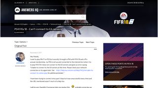 Solved: PS4 Fifa 18 - Can't connect to EA servers - Answer HQ