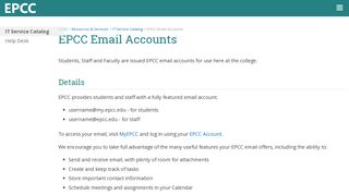 EPCC - IT Service Catalog - EPCC Email Accounts