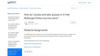 How do I access and take quizzes in In Holt McDougal Online (my.hrw ...