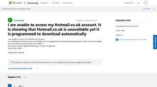 I am unable to access my Hotmail.co.uk account. It is showing that ...