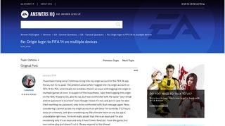 Re: Origin login to FIFA 14 on multiple devices - Answer HQ
