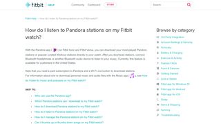 Help article: How do I listen to Pandora stations on my Fitbit watch?