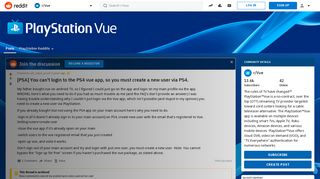 [PSA] You can't login to the PS4 vue app, so you must create a new ...