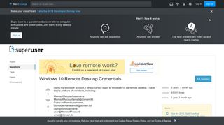 Windows 10 Remote Desktop Credentials - Super User