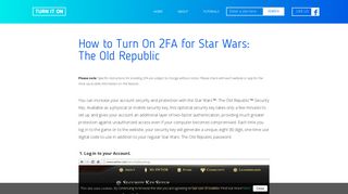 How to Turn On 2FA for Star Wars: The Old Republic