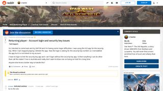 Returning player - Account login and security key issues : swtor ...