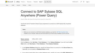 Connect to SAP Sybase SQL Anywhere (Power Query) - Excel