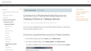 Connect to a Published Data Source on Tableau Online or Tableau ...