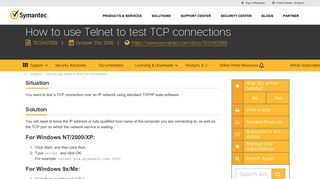 How to use Telnet to test TCP connections - Symantec Support