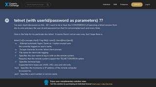 telnet (with userId/password as parameters) ?? - Experts Exchange