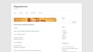 Unifi router default password | blog.azwan.net