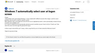 Windows 7 automatically select user at logon screen - Microsoft ...