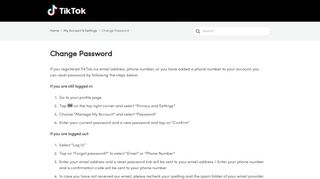Change Password - TikTok - including musical.ly
