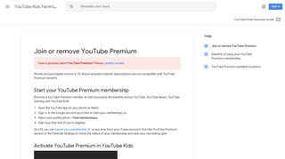 Join or remove YouTube Premium - YouTube Kids Parental Guide