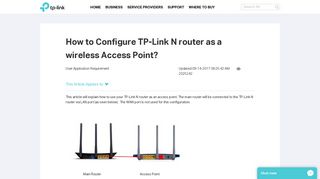 How to Configure TP-Link N router as a wireless Access Point? | TP-Link
