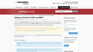 Setting up Gmail for POP3 and SMTP | InMotion Hosting