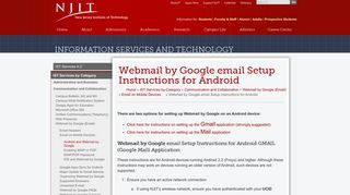 Webmail by Google email Setup Instructions for Android | Information ...