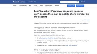 I can't reset my Facebook password because I can't access the email ...