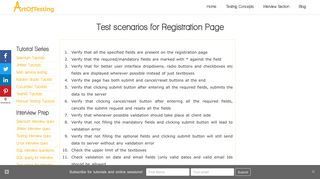 Test cases for Registration Page