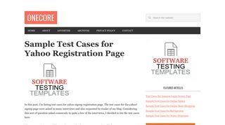 Sample Test Cases for Yahoo Registration Page - Onecore