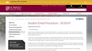 Student Email Procedure - 50.09.01 | Howard Community College