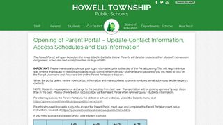 Opening of Parent Portal - Howell Township Public Schools