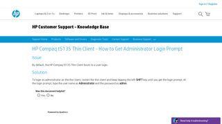 HP Compaq t5135 Thin Client - How to Get Administrator Login Prompt