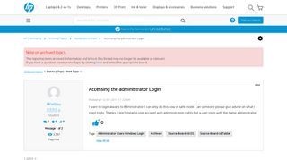 Accessing the administrator Login - HP Support Community - 403725