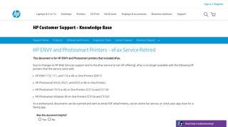 HP ENVY and Photosmart Printers - eFax Service Retired - HP Support