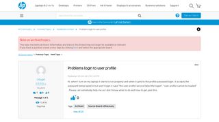 Problems login to user profile - HP Support Community - 2900827