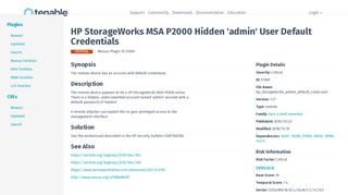 HP StorageWorks MSA P2000 Hidden 'admin' User Default Credentials