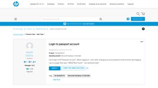 Login to passport account - HP Support Community - 6624703