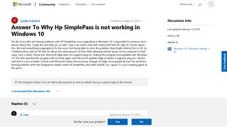 Answer To Why Hp SimplePass is not working in Windows 10 ...
