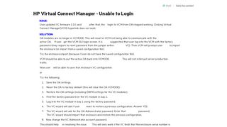 HP Virtual Connect Manager - Unable to Login