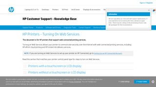 HP Printers - Turning On Web Services | HP® Customer Support
