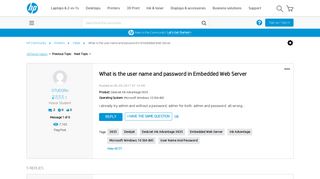 What is the user name and password in Embedded Web Server - HP ...