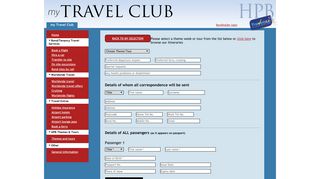 HPB Travel Club - Bookings form