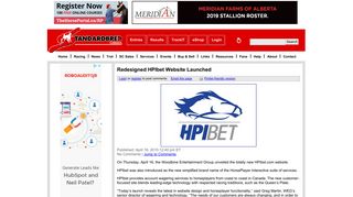 Redesigned HPIbet Website Launched | Standardbred Canada