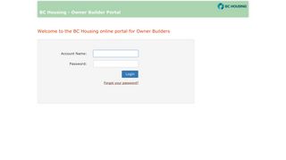 the BC Housing online portal for Owner Builders