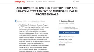 Petition · ASK GOVERNER SNYDER TO STOP HPRP AND LARA'S ...