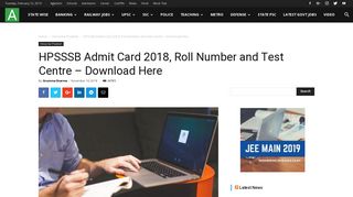 HPSSSB Admit Card 2018, Roll Number and Test Centre - Download ...