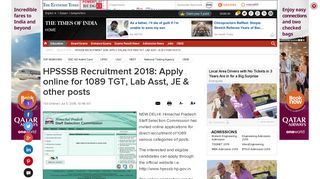 HPSSSB Recruitment 2018: Apply online for 1089 TGT, Lab Asst, JE ...